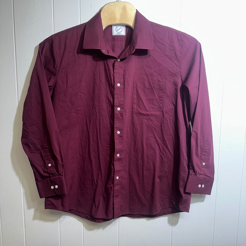 Bespoke New York Mens XL 17-17.5 Burgundy Classic Fit Button Down Dress Shirt